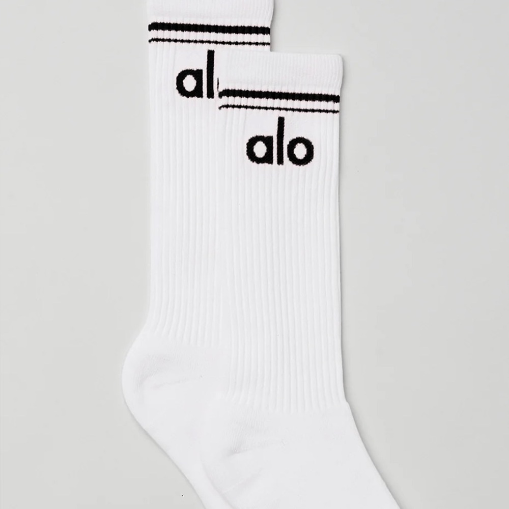 ALO Yoga White & Black Unisex Throwback Crew Socks